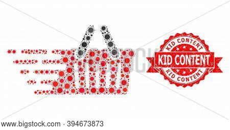 Vector Collage Shopping Basket Of Corona Virus, And Kid Content Dirty Ribbon Seal Imitation. Virus E
