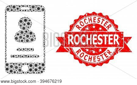Vector Collage Smartphone User Info Of Virus, And Rochester Unclean Ribbon Seal. Virus Items Inside 