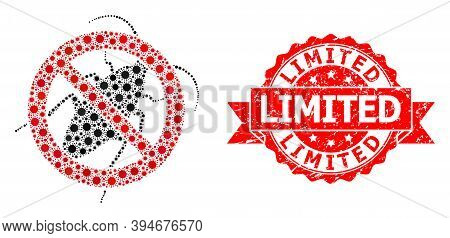 Vector Collage Stop Cockroach Of Virus, And Limited Scratched Ribbon Stamp Seal. Virus Particles Ins