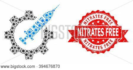 Vector Mosaic Vaccine Industry Of Coronavirus, And Nitrates Free Textured Ribbon Seal. Virus Element