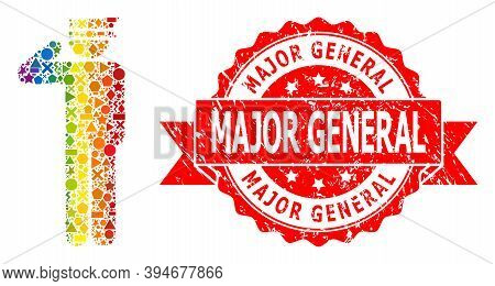 Rainbow Gradient Colorful Geometric Collage Police Officer, And Major General Grunge Stamp Seal. Red