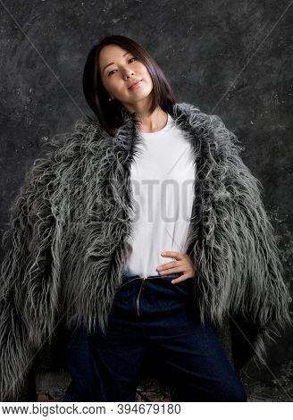 Beautiful Korean Woman Dressed In Fur Mantle