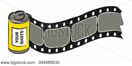The Illustration Of Yellow Camera-roll With Four Shots.