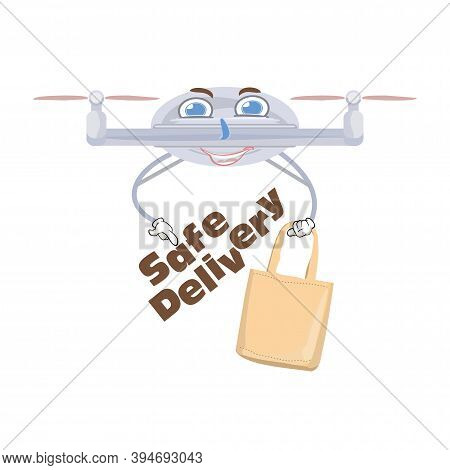 Vector Illustration Of Cartoonish Delivery Drone With A Bag
