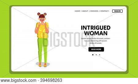 Intrigued Woman Cross Fingers Wait Surprise Vector