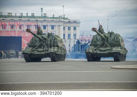 Saint Petersburg, Russia - June 20, 2020: Self-propelled Artillery Mounts 2s19 