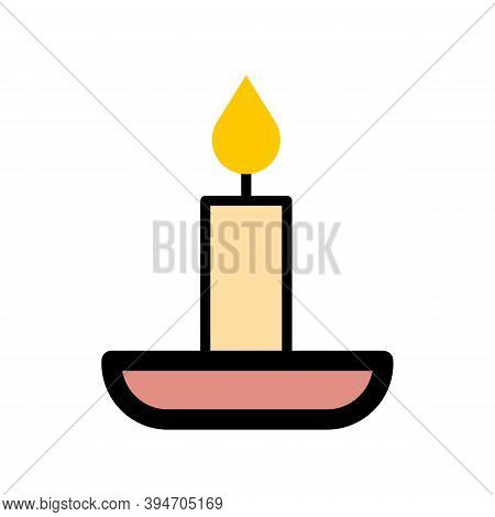Candle Lit On The Bowl. Candle Icon Isolated On White Background. Simple And Modern Candle Light Sym