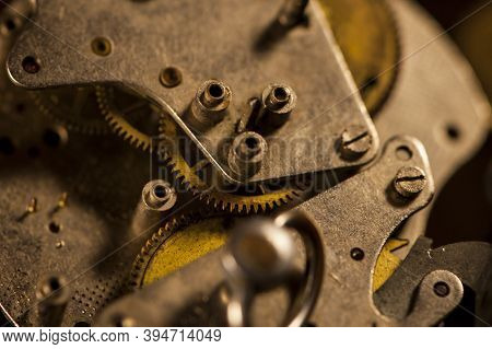 Mechanical Clock Gears Close-up Details Of A Clockwork