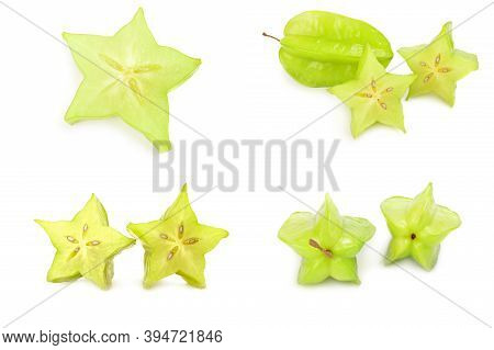 Collage Of Carambola Isolated On A White Background Cutout