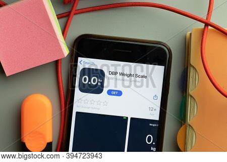 New York, United States - 7 November 2020: Dbp Weight Scale App Store Logo On Phone Screen, Illustra