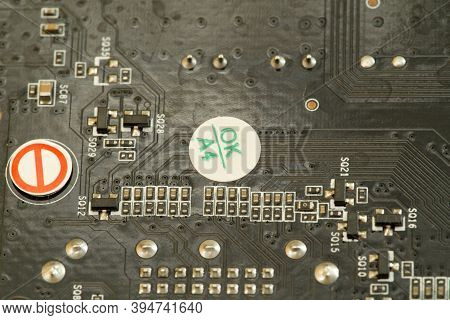 Various Chips On A Textolite Video Card Board For A Modern Desktop Computer