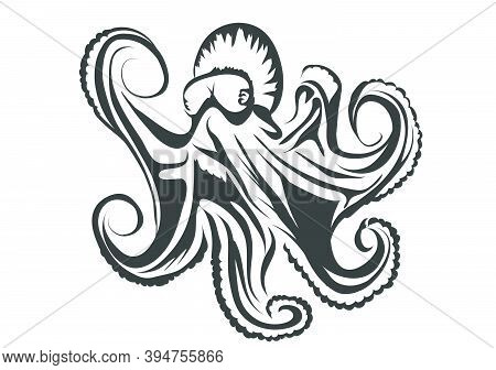 Octopus Silhouette Isolsted On A White Background