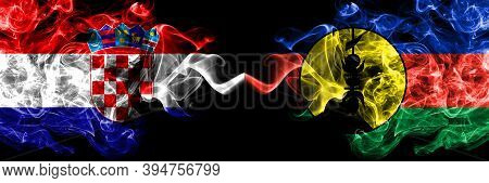 Croatia, Croatian Vs France, French, Flnks Smoky Mystic Flags Placed Side By Side. Thick Colored Sil