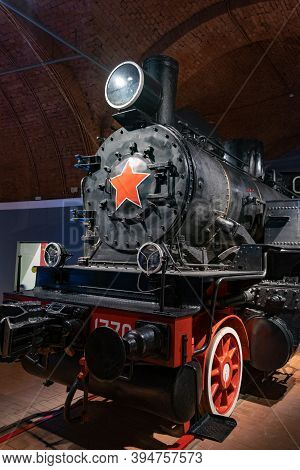 Russia, St. Petersburg, February - 2020: A Large Steam Locomotive Pre-revolutionary Tank - Steam Loc