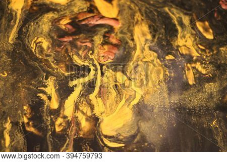 Black And Yellow Pigments Difusion Into Each Other Abstract Colorful Vivid Background