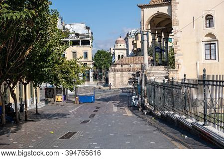 Empty Streets In Athens, Greece City Center, Monastiraki Square Area