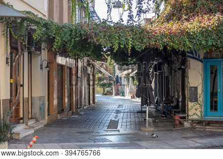 Empty Streets In Athens, Greece City Center, Monastiraki Area