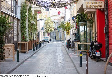 Empty Streets In Athens, Greece City Center, Monastiraki Area