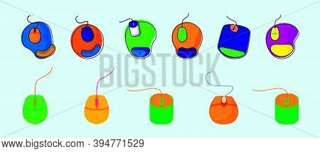 Set Of Mouse And Mouse Pad. Cartoon Icon Design Template With Various Models. Modern Vector Illustra