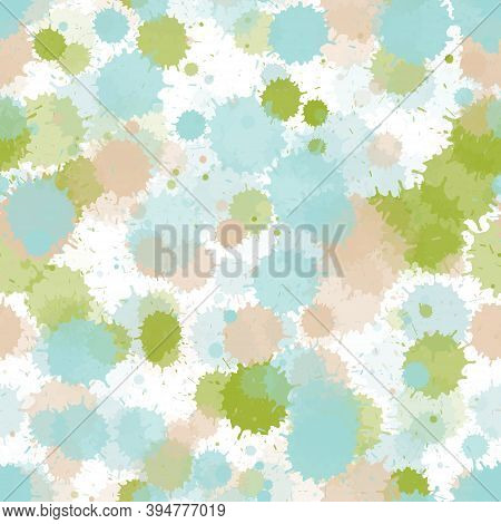 Watercolor Paint Transparent Stains Vector Seamless Grunge Background. Sprawling Ink Splatter, Spray