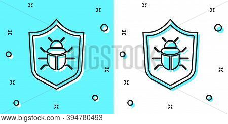 Black Line System Bug Concept Icon Isolated On Green And White Background. Code Bug Concept. Bug In 