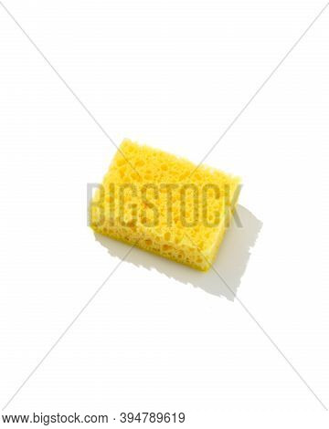 Yellow Sponge For Dishwashing Isolaten On White Background