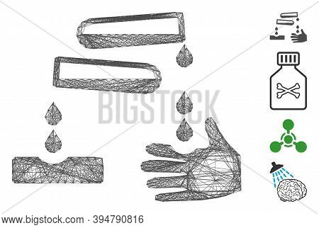 Vector Wire Frame Corrosive Drops. Geometric Wire Frame Flat Network Made From Corrosive Drops Icon,
