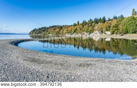 Fall Colors Are Reflected In The Tidepools In Des Moines, Washington.