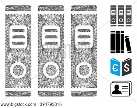 Vector Network Books. Geometric Wire Carcass 2d Network Made From Books Icon, Designed From Crossing