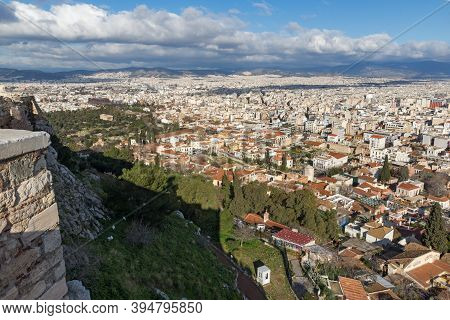 Athens, Greece - January 20, 2017: Panorama From Acropolis To City Of Athens, Attica, Greece
