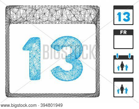 Vector Network Thirteenth Calendar Page. Geometric Hatched Frame 2d Network Generated With Thirteent