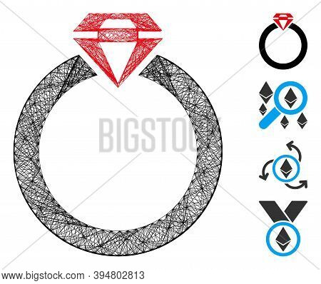 Vector Net Diamond Ring. Geometric Linear Frame Flat Net Generated With Diamond Ring Icon, Designed 