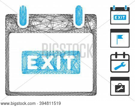 Vector Network Exit Caption Calendar Day. Geometric Wire Carcass Flat Network Made From Exit Caption