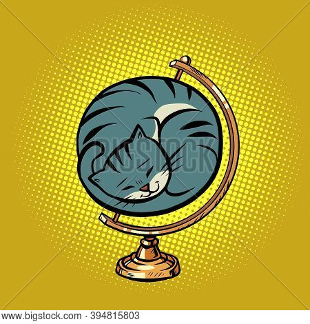 Globe International The Cat Is Curled Up In A Ball And Sleeps Comics Illustration Drawing