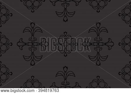 Black Floral Damsk Onament Seamless Patternon Color Background. Design For Fabric, Apparel Textile, 