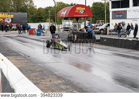 Milan, Michigan / Usa - 10-03-2020: Drivers Testing Their Cars At A Test And Tune Event That Is Open