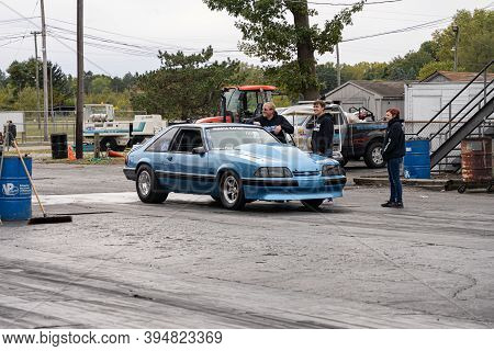 Milan, Michigan / Usa - 10-03-2020: Drivers Testing Their Cars At A Test And Tune Event That Is Open