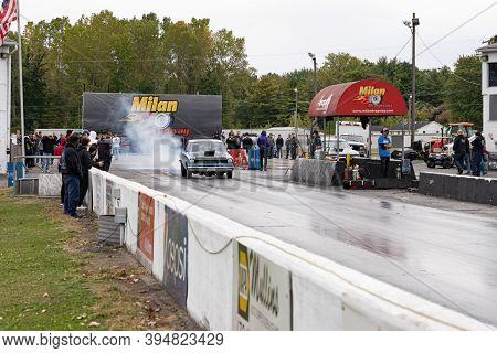Milan, Michigan / Usa - 10-03-2020: Drivers Testing Their Cars At A Test And Tune Event That Is Open