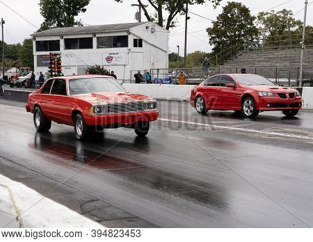 Milan, Michigan / Usa - 10-03-2020: Drivers Testing Their Cars At A Test And Tune Event That Is Open