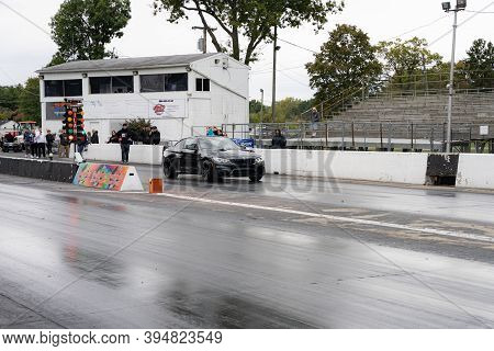 Milan, Michigan / Usa - 10-03-2020: Drivers Testing Their Cars At A Test And Tune Event That Is Open