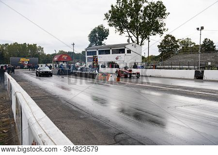 Milan, Michigan / Usa - 10-03-2020: Drivers Testing Their Cars At A Test And Tune Event That Is Open