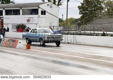 Milan, Michigan / Usa - 10-03-2020: Drivers Testing Their Cars At A Test And Tune Event That Is Open