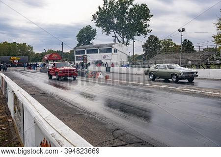 Milan, Michigan / Usa - 10-03-2020: Drivers Testing Their Cars At A Test And Tune Event That Is Open