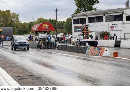 Milan, Michigan / Usa - 10-03-2020: Drivers Testing Their Cars At A Test And Tune Event That Is Open