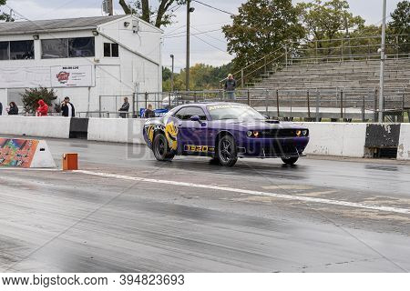 Milan, Michigan / Usa - 10-03-2020: Drivers Testing Their Cars At A Test And Tune Event That Is Open