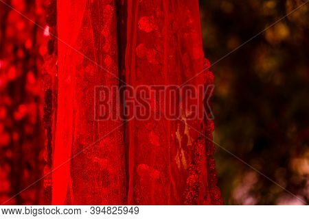 Red Sequins Pattern. Sparkling Sequins Background. Red Sequin Fabric For Background. Rectangular Red
