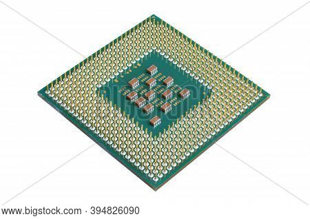 Microprocessor, Central Processing Unit. Photo Of The Cpu Chip Isolated Without Background. Computer