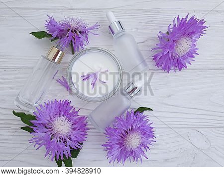 Cream Cosmetic Flower On Wooden Background Product