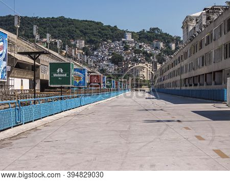 Rio De Janeiro Brazil - December 24, 2008: Sambadrome With Stadium Seating Is Now Empty Under Blue S