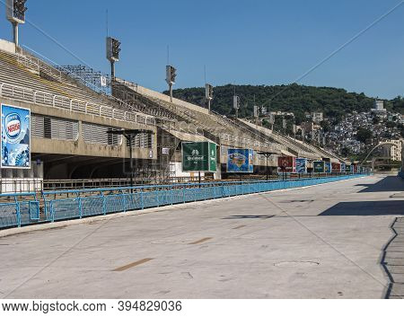 Rio De Janeiro Brazil - December 24, 2008: Sambadrome With Stadium Seating Is Now Empty Under Blue S